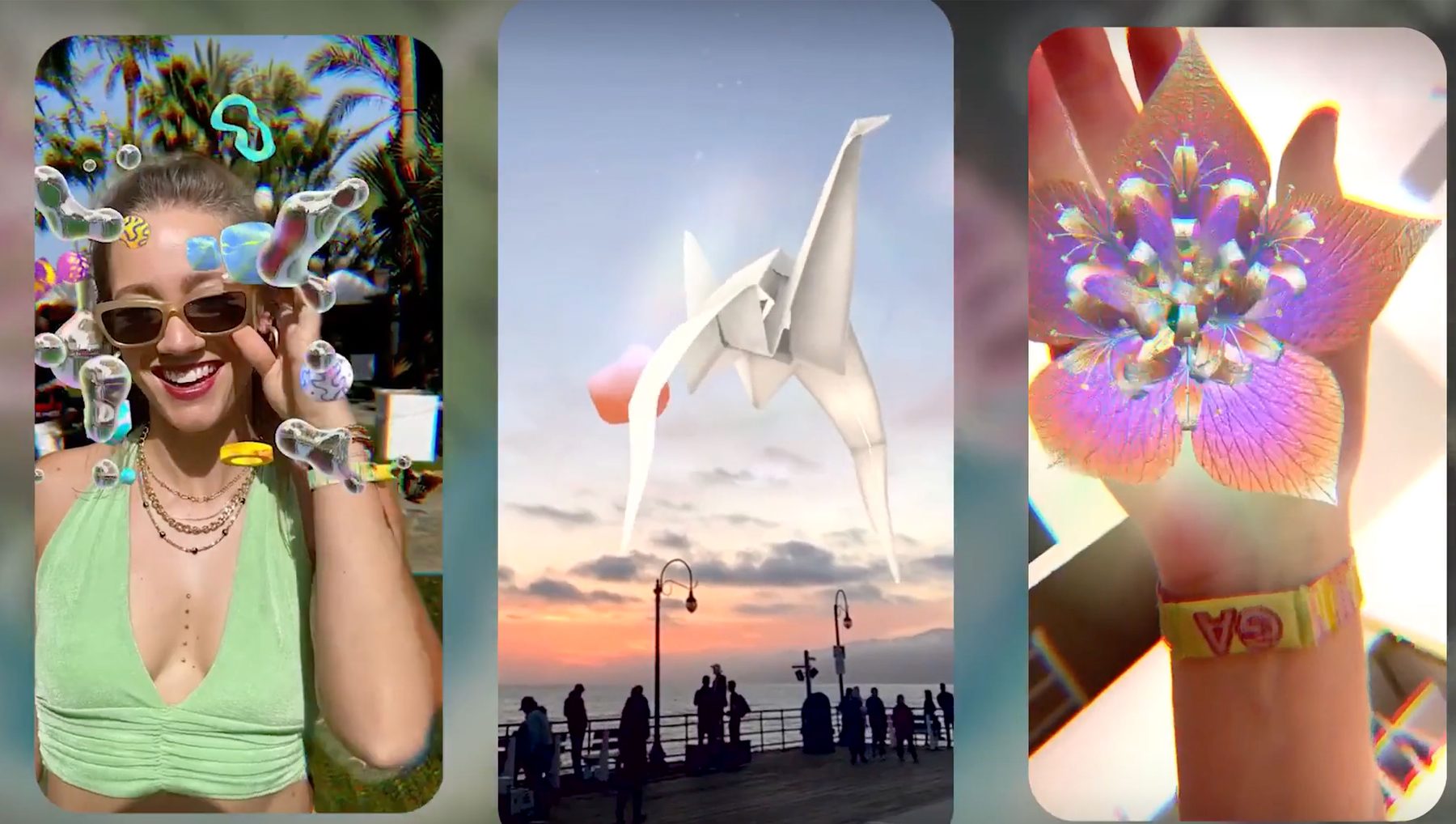 A Coachellaverse AR installation floating over Mt. Fuji, captioned Five cities